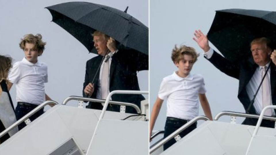Потрес! Доналд Тръмп заряза Мелания и сина си под пороен дъжд (Вижте безобразния му гаф)