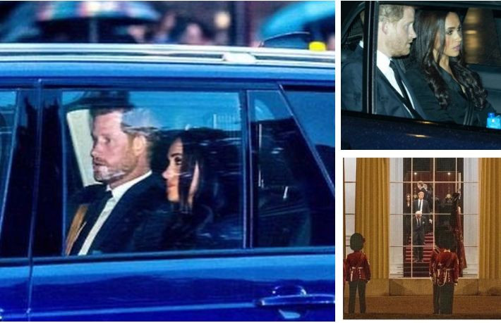 Меган Маркъл прекали с грима за поклонението пред ковчега на кралицата (Вижте как пристигат с Хари в Бъкингам – Снимки)