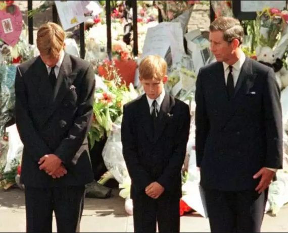 Хари, Уилям и Чарлз На погребението на Даяна